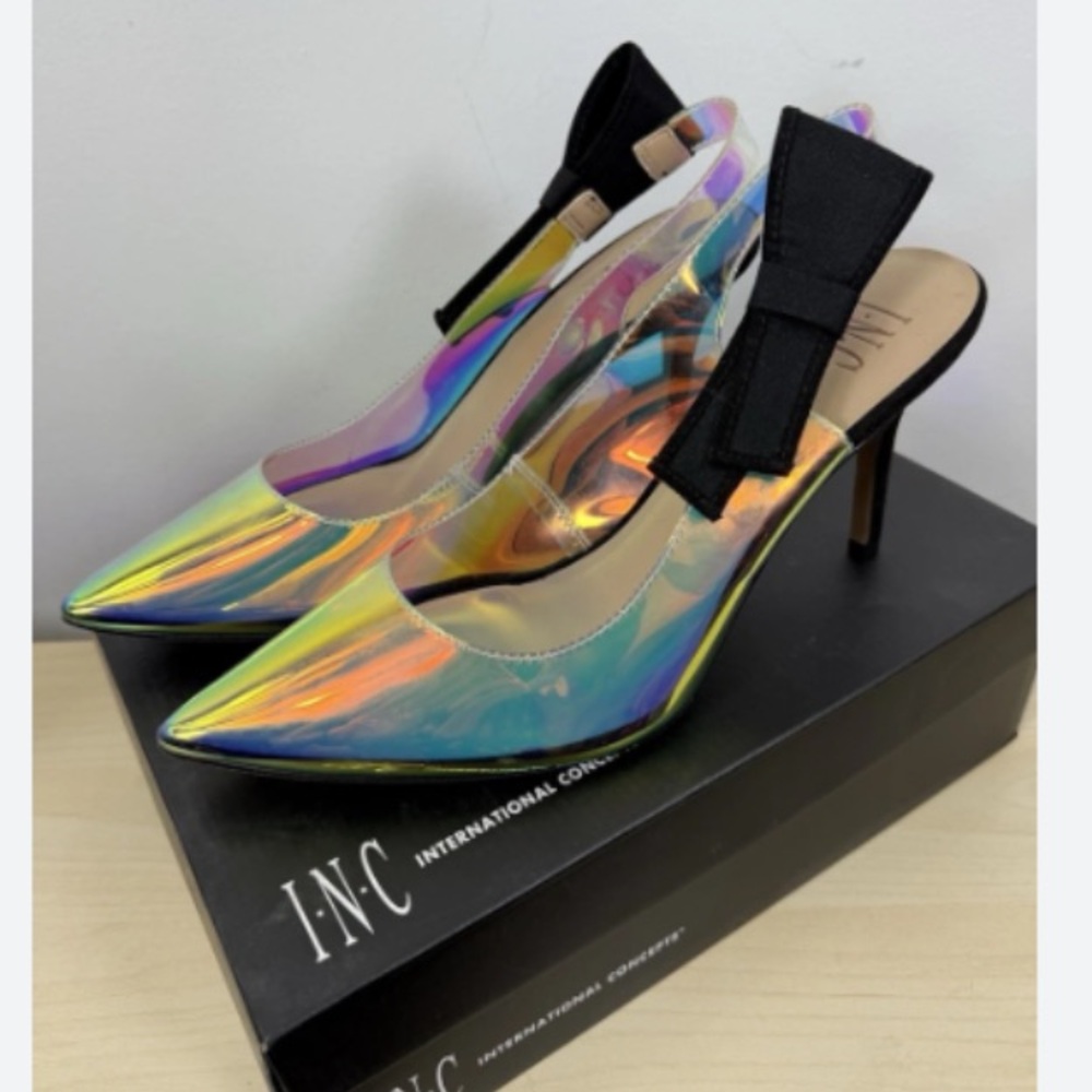 INC International Concepts Iridescent Heels with Black Accent I  vinyl  pump